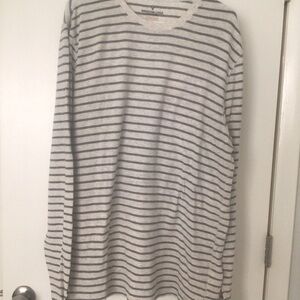 American Eagle Striped Thermal Long Sleeve Shirt – Gray/Navy – Size XL